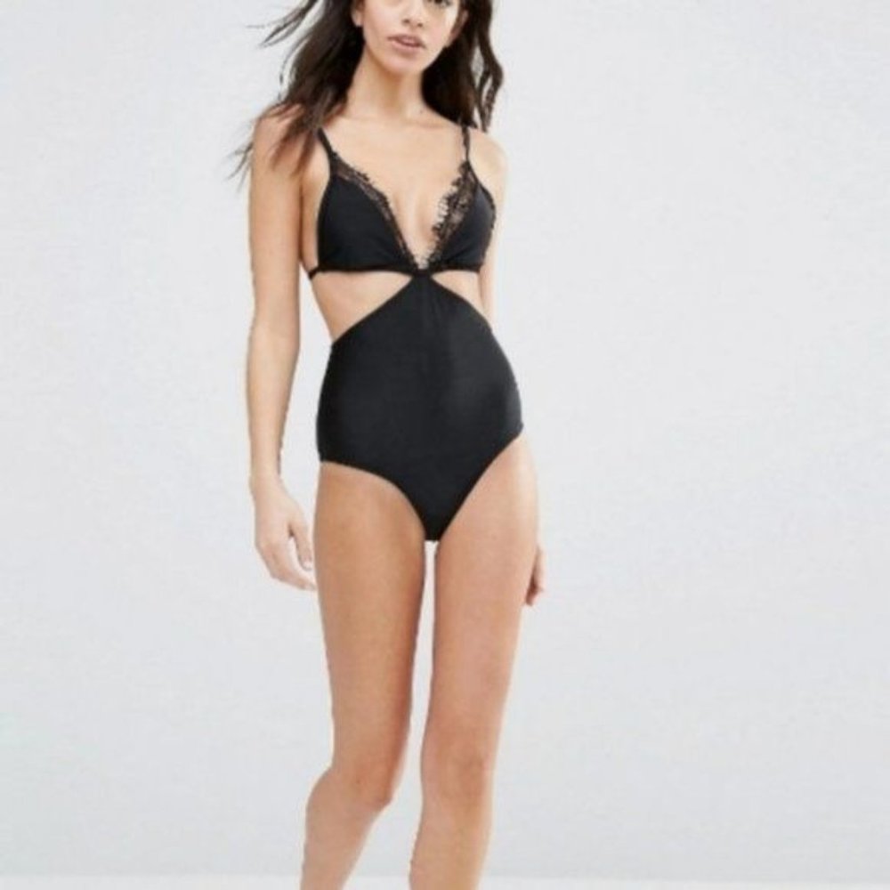ASOS Playful Promises Pretty Lace Swimsuit Monokini Cut Out